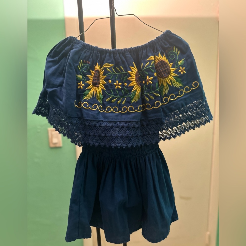 Mexican Sunflower Embroidered Off Shoulder Blouse